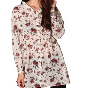 Free People Sheer Floral Long Sleeve Blouse